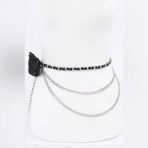 Satin 3-D Flower & Gold Iron Chain Statement Belt